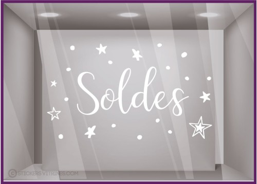 Sticker Soldes Etoiles  promotion devanture destockage calicot magasin vitrophanie mode bijouterie maroquinerie vitrine  adhesif