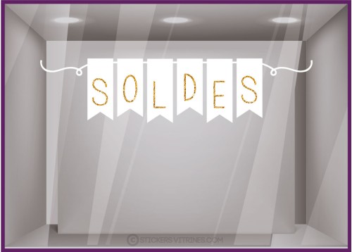 Sticker Soldes promotion devanture destockage calicot magasin vitrophanie mode guirlande drapeau vitrine vitre adhesif 