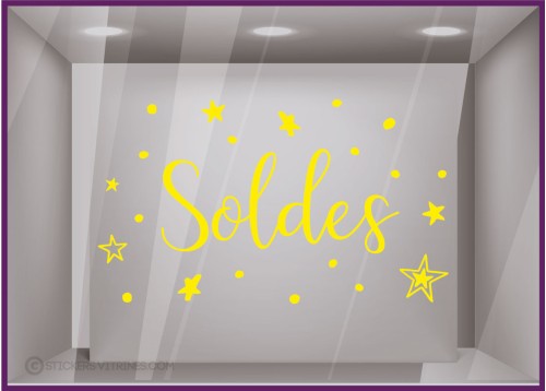 Sticker Soldes Etoiles  promotion devanture destockage calicot magasin vitrophanie mode bijouterie maroquinerie vitrine  adhesif