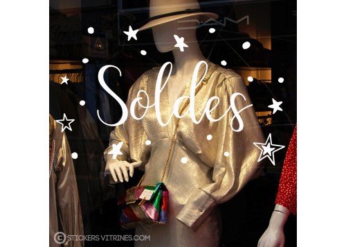 Sticker Soldes Etoiles  promotion devanture destockage calicot magasin vitrophanie mode bijouterie maroquinerie vitrine  adhesif