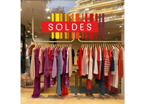 Sticker Soldes Commerce Code Barre Destockage Vitrine Vitrophanie Braderie Adhesif liquidation   