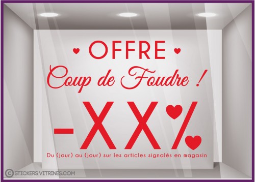 Sticker Offre coup de foudre calicot lettrage lettre autocollante saint valentin magasin promotion
