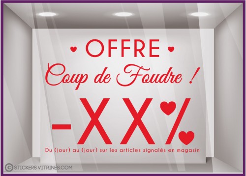 Sticker Offre coup de foudre calicot lettrage lettre autocollante saint valentin magasin promotion