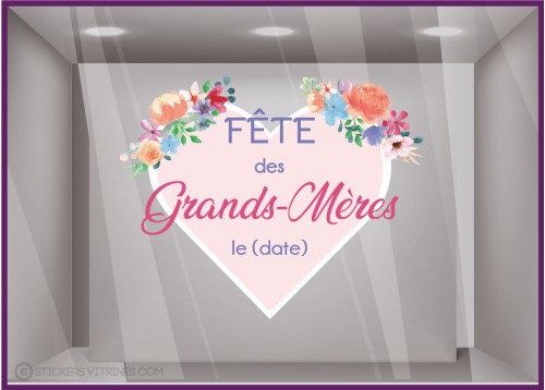 Sticker Coeur Fleurs Fête des Grands-mères Fleuriste Bijouterie Magasin Vitrine Decoration