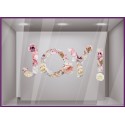 Stickers lettrage fleurs JOY ! printemps saison idee decoration magasin mode opticien vitrophanie lettre adhesive 