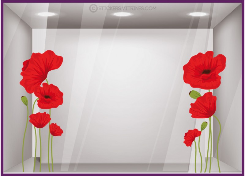 Idée décoration pour vitrine: autocollant fleurs de coquelicots géants