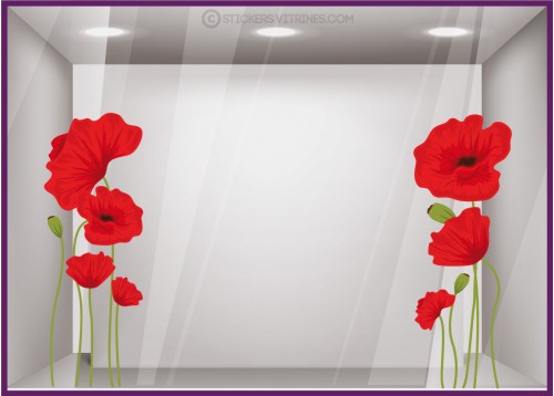 Kit de Stickers Fleur de Coquelicot Geant printemps commerce mode beaute calicot vitrine autocollant