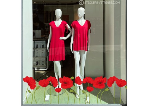 Kit de Stickers Frise Fleur de Coquelicot printemps beaute magasin vitrine mode marquage adhesif boulangerie decoration boutique