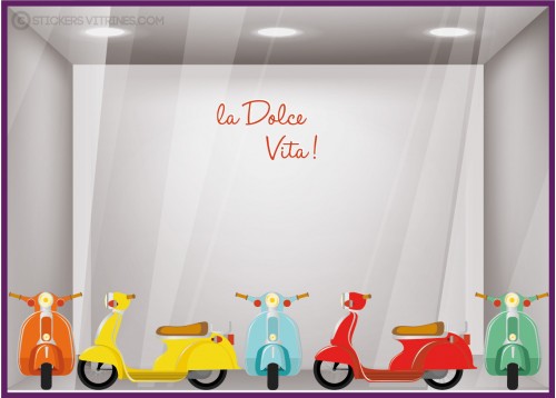 Kit de Stickers Frise vespa été beaute magasin vitrine mode marquage adhesif parfumerie decoration boutique dolce vita scooter