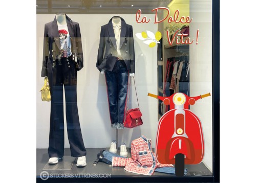 Kit de Stickers Vespa lettrage ete beaute magasin vitrine mode marquage adhesif mode decoration boutique scooter dolce vita