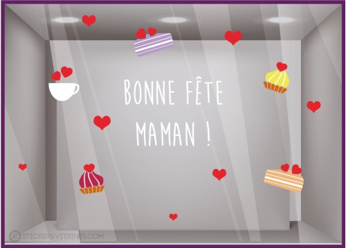 Kit de stickers bonne fete maman patisserie boulangerie cafe vitrine commerce bouche amour meres coeur vitrophanie adhesif