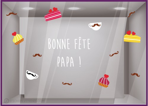 stickers bonne fete papa cafe devanture magasin boulangerie moustache gateau peres epicerie coeur tasse patisserie vitrophanie