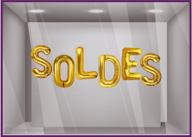 sticker soldes ballons lettres or lettrage autocollant géant vitrine vitrophanie devanture boutique decoration calicot pas cher 