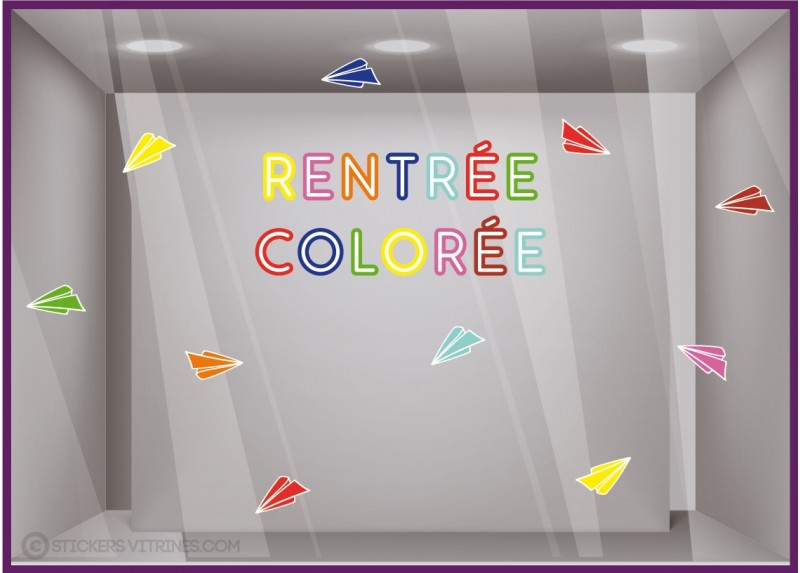 Kit de Stickers Avions Papier Rentree Coloree DECO MAGASIN VITROPHANIE PAPIER CLASSE PAPETERIE