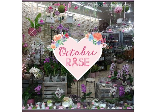 Sticker Coeur Fleurs Femme Octobre Rose sein devanture cabinet médical laboratoire pharmacie cancer adhésif déco magasin 