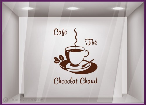 Sticker Café, Thé, Chocolat Chaud brasserie restaurant signalétique texte adhésif 