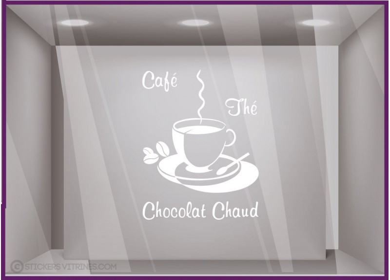 Sticker Café, Thé, Chocolat Chaud brasserie restaurant signalétique texte adhésif 