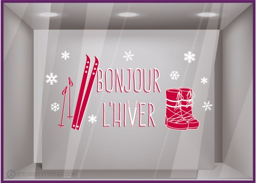 Sticker Bonjour hiver Apres ski moonboots noel vitrophanie vitrine magasin decoration