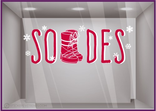 Sticker Soldes Apres-Ski moonboots flocon neige vitrophanie calicot magasin imprimeur