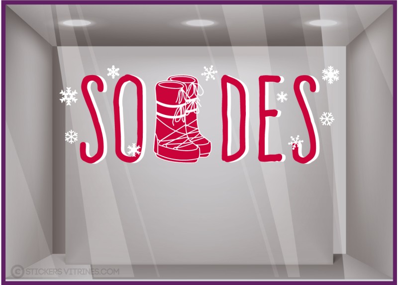 Sticker Soldes Apres-Ski moonboots flocon neige vitrophanie calicot magasin imprimeur