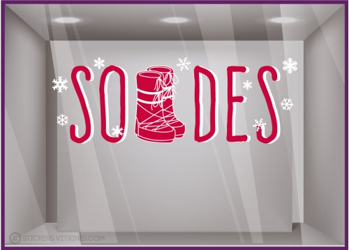 Sticker Soldes Apres-Ski moonboots flocon neige vitrophanie calicot magasin imprimeur