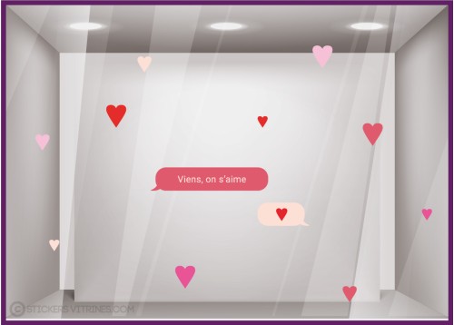 Autocollant vitrine kit de Stickers Coeur Guirlande St Valentin