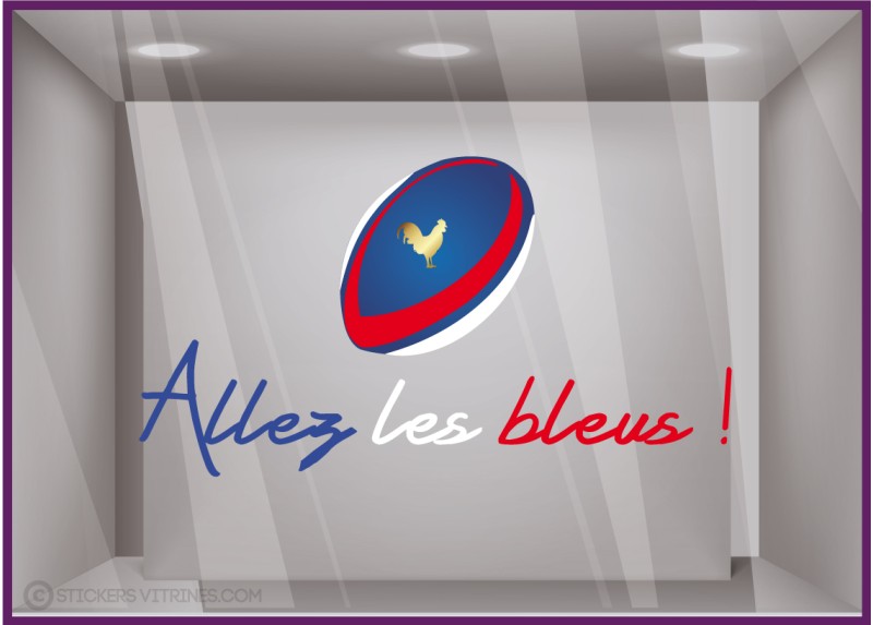 Sticker Allez les Bleus Rugby pour vitrines de magasin de sports Coupe du monde world cup vitrophanie