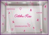 STICKER OCTOBRE ROSE MAGASIN VITRINE DEPISTAGE SENSIBLISATION ESPOIR FUCHSIA COEUR RUBAN