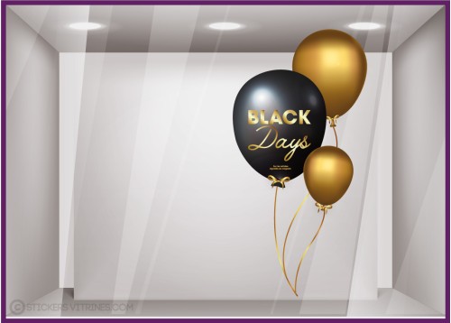 STICKER BALLONS BLACK FRIDAY NOIR ET OR VITRINE VITROPHANIE BOUTIQUE MAGASIN PROMOTIONS DAYS