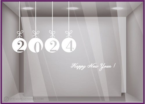 Kit de Stickers Happy New Year VITROPHANIES DEVANTURE MAGASIN calicot boule noel commerce mode boulangerie