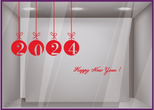 Kit de Stickers Happy New Year VITROPHANIES DEVANTURE MAGASIN calicot boule noel commerce mode boulangerie