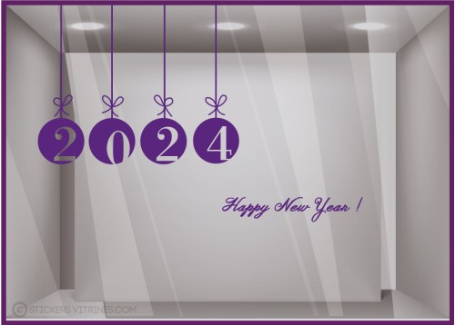 Kit de Stickers Happy New Year VITROPHANIES DEVANTURE MAGASIN calicot boule noel commerce mode boulangerie