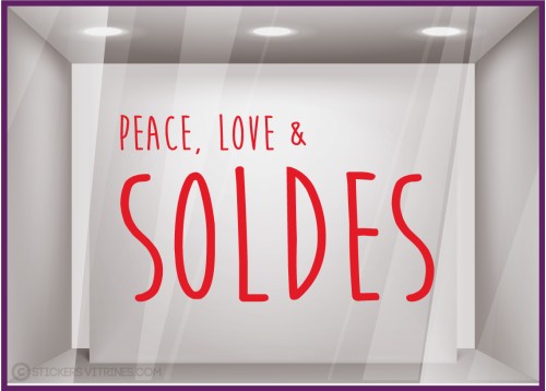 STICKER SOLDES PEACE LOVE  VITROPHANIE BOUTIQUE MAGASIN COMMERCE ADHESIF