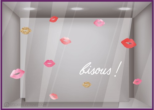 KIT DE STICKERS BISOUS BOUCHES AQUARELLE SAINT VALENTIN VITROPHANIE BOUTIQUE bijouterie fleuriste lingerie