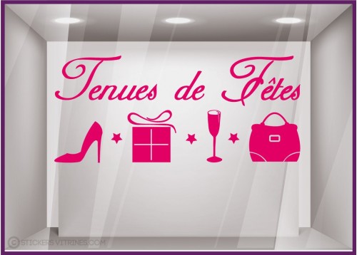 Sticker Tenues de Fêtes modèle Femme calicot vitrophanie mode adhésif vitrine noël hiver 