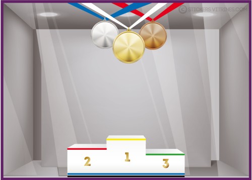 KIT DE STICKERS MEDAILLES PODIUM JEUX OLYMPIQUES BOUTIQUE COMMERCE VITROPHANIE ADHESIF