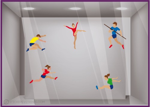 STICKER-Vitre-Vitrophanie-Magasin-Sportif-Commerce-Restaurant-Bar-Autocollant-JEUX OLYMPIQUES-ATHLETE GYMNASTIQUE