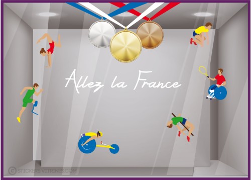 KIT STICKERS JEUX OLYMPIQUES HANDISPORT SPORT EVENEMENT BOUTIQUES COMMERCES PARALYMPIQUES ATHLETES DECORATION MAGASIN