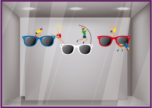 STICKER LUNETTES ATHLETES DE SPORT JEUX OLYMPIQUES MAGASIN D'OPTIQUE OPTICIEN IDEE DECORATION VITRINE