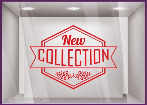 Sticker Banniere New Collection Hipster calicot lettrage autocolant adhesif vitrophanie mode boutique magasin enseigne vitre