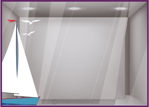 sticker voilier mouettes vitrophanie magasin fournisseur décoration mer bateau