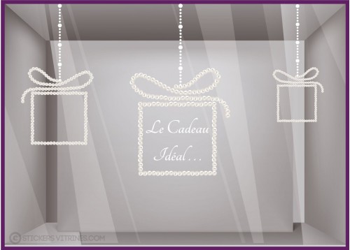 Kit de 3 Stickers Cadeaux Perles Suspendus noel saint valentin vitrine magasin bijouterie mode calicot vitrophanie boutique 