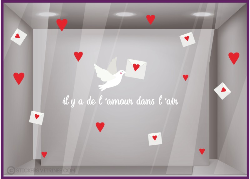 STICKER SAINT VALENTIN LETTRE COLOMBE IL Y A DE L AMOUR DANS L AIR VITROPHANIE MAGASIN IDEE DECORATION STICKER SAINT VALENTIN LETTRE COLOMBE IL Y A DE L AMOUR DANS L AIR VITROPHANIE MAGASIN IDEE DECORATION