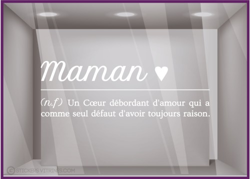 STICKER FETE DES MERES MAGASIN BOUTIQUE DECORATION JE T AIME MAMAN VITRINE DEFINITION HUMOUR ORIGINAL