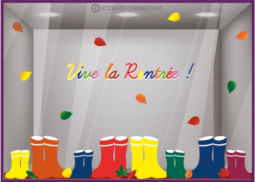 STICKERS RENTREE DES CLASSES BOTTES VITRINE MAGASIN DECORATION VITROPHANIE LIBRAIRIE
