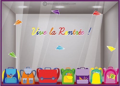 sticker vive la rentree cartable magasin vitrine boutique librairie papeterie fourniture scolaire ecole vitrophanie