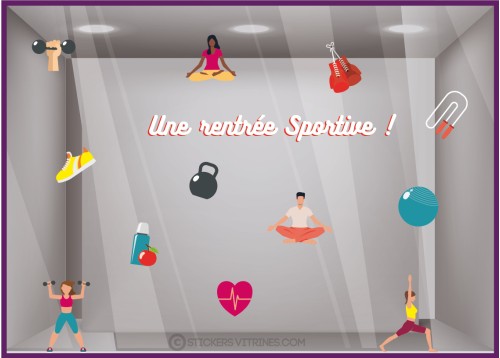 stickers vitrine magasin sport rentree sportive salle cours vitrophanie boutique autocollant lettrage adhésif idee decoration