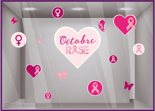 STICKER COEUR RUBAN AUTOCOLLANT GEANT PUBLICITAIRE FEMME PAPILLONS VITRINE MAGASIN BOUTIQUE CABINET MEDICAL PHARMACIE LINGERIE