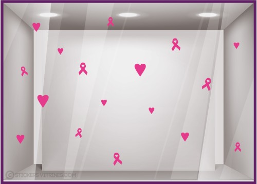 STICKER COEUR RUBAN ROSE OCTOBRE MOVEMBER VITRINE MAGASIN BOUTIQUE VITROPHANIE PHARMACIE CABINET MEDICAL LINGERIE FUCHSIA