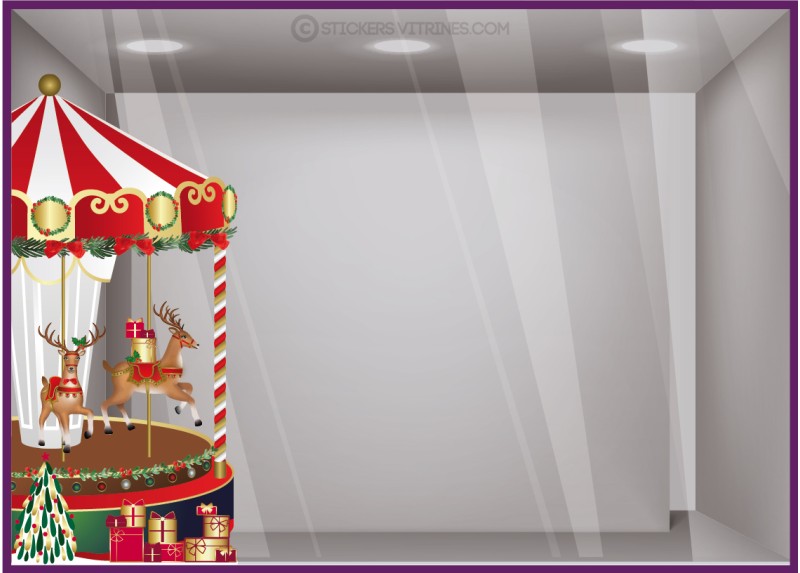 STICKER MANEGE DE NOEL COURROUSEL CERF SAPIN CADEAU VITRINE MAGASIN VITROPHANIE AUTOCOLLANT BOUTIQUE STICKER MANEGE DE NOEL COURROUSEL CERF SAPIN CADEAU VITRINE MAGASIN VITROPHANIE AUTOCOLLANT BOUTIQUE